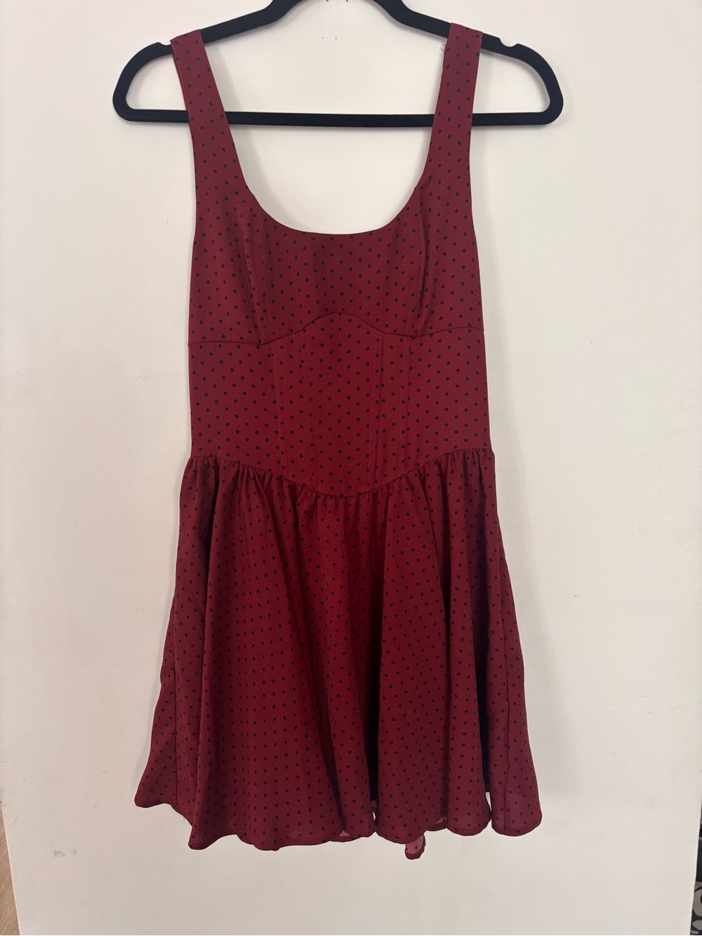 LULU’S - Burgundy Polka Dot Sleeveless Fit & Flare Mini Dress